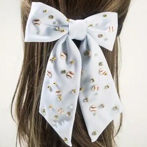 Game Day White Baseball Bow Hair Clip barrette